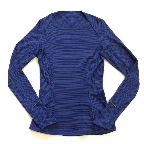lululemon athletica Tops - Lululemon Stripe Sapphire Blue Black Kanto Catch Me LS Thumbhole Slim Rulu Top 4